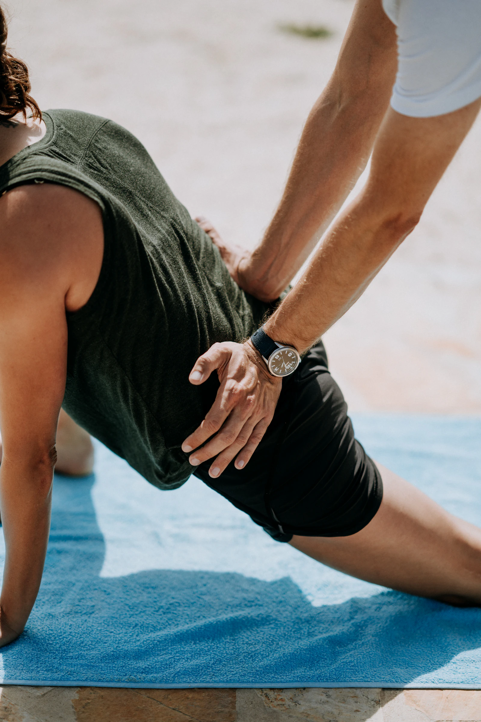 A therapist assisting a stretch